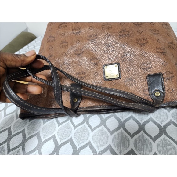Authentic MCM Visetos Leather Tote Bag Brown/Black - Picture 7 of 15